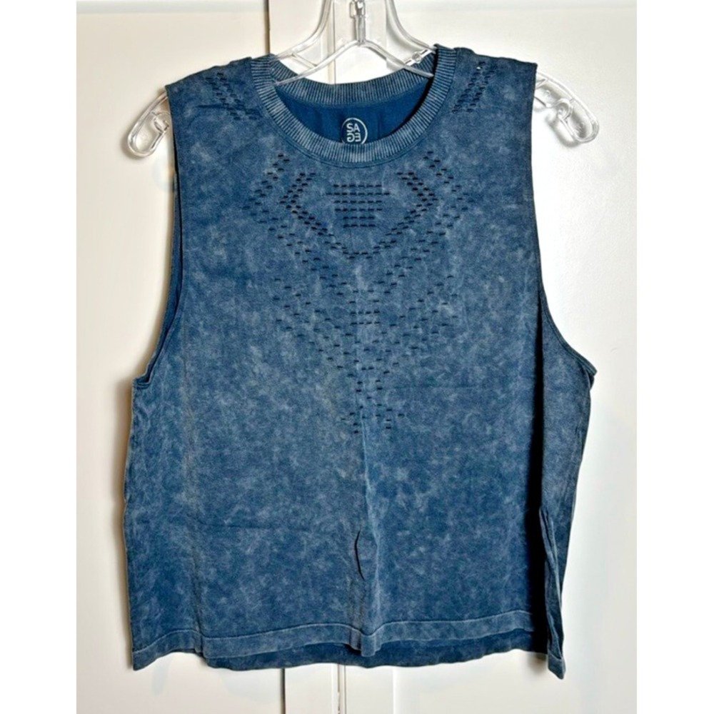 Sage Collective Women Blue Acid Wash Cutout Tank Workout Athleisure Size L - Picture 2 of 12